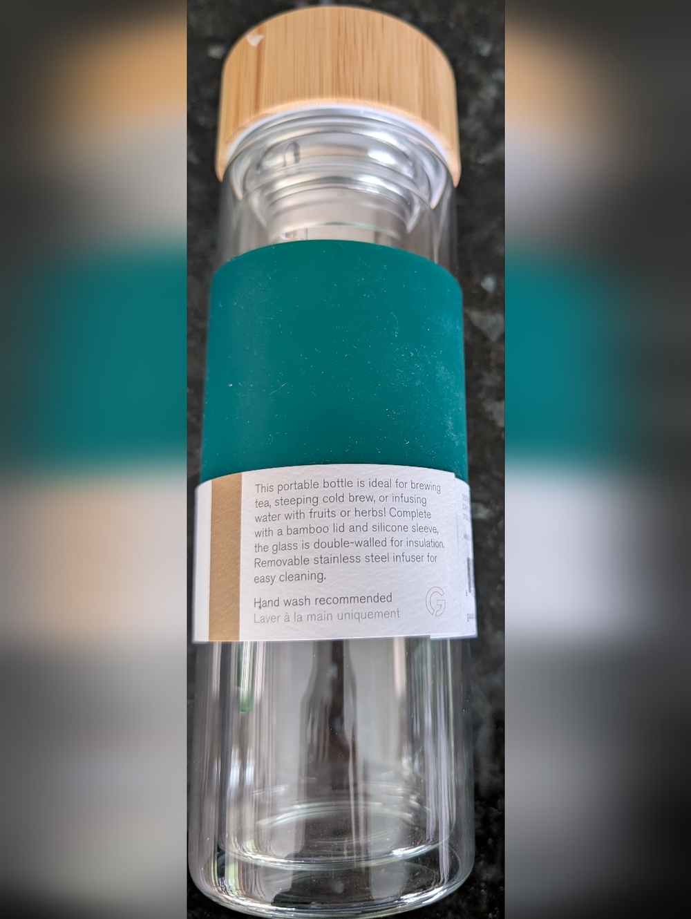 Citizen Teal Glass Infuser Bottle with Bamboo Lid - Picture 3 of 5